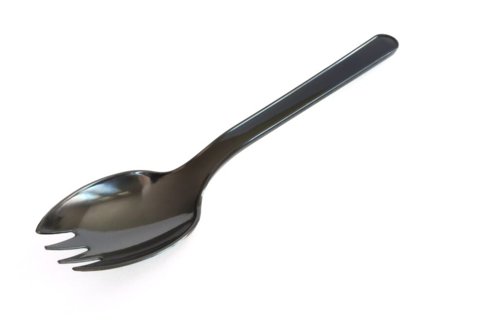Black Plastic Spork Isolated on a White Background
